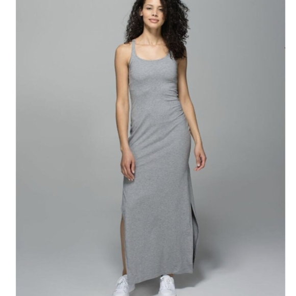 Lululemon 10 grey halter scoop neck summer tank dress double slit long full leng - Picture 1 of 9